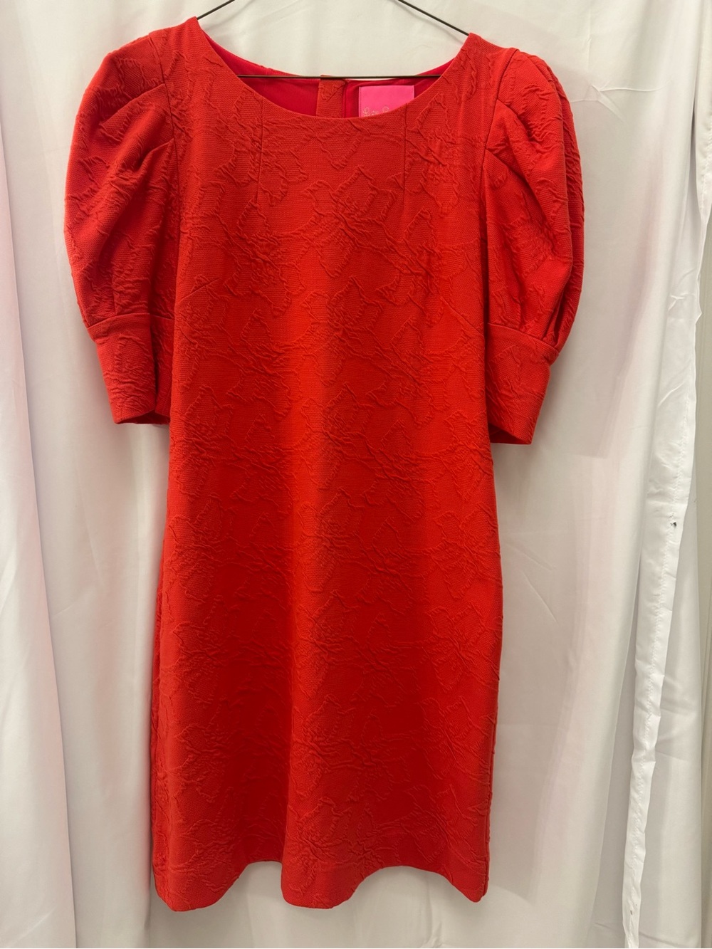 Lilly Pulitzer Red Textured Puff-Sleeve Midi Dress